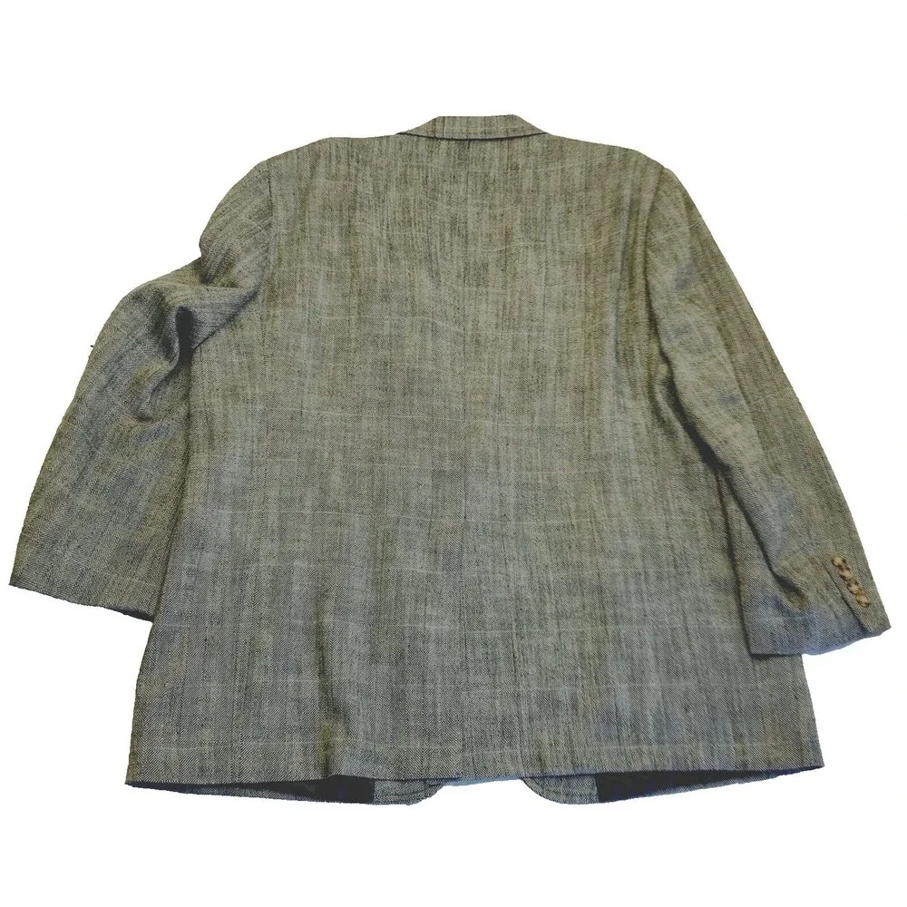 Palm Beach Vintage Sport Coat Windowpane Herringbone 46 48 Gray Black Preppy